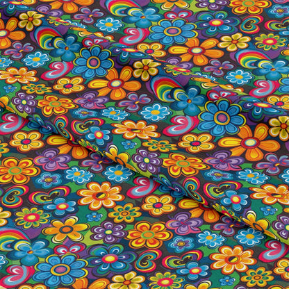 Rainbow Hippie Flowers Pattern 8 Quilting Cotton Fabric