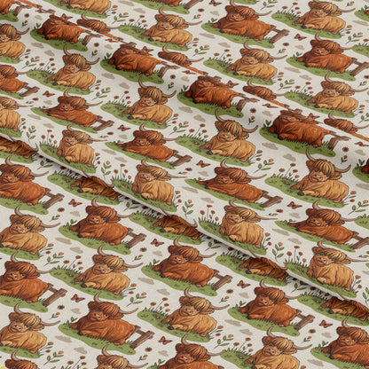 Cartoon Highland Cows Pattern 19 Quilting Cotton Fabric