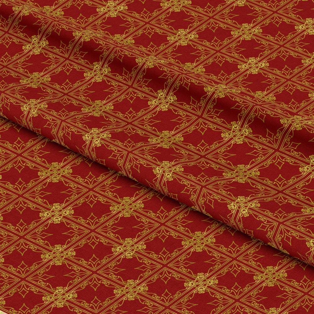 Red Gold Christmas Pattern 2 Quilting Cotton Fabric