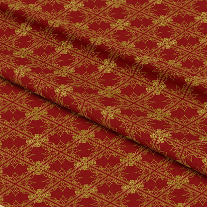 Red Gold Christmas Pattern 2 Quilting Cotton Fabric