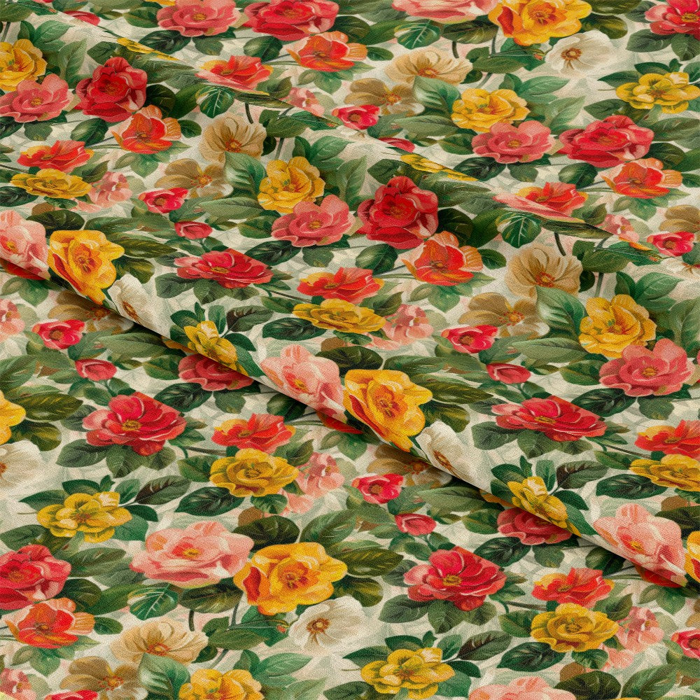 Realistic Flower Patch Pattern 10 Quilting Cotton Fabric
