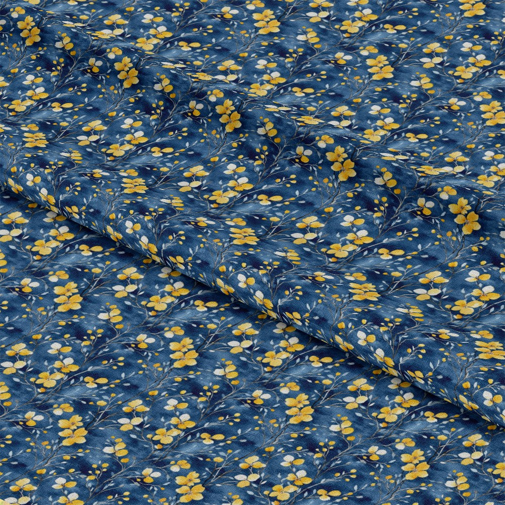 - Blue Jay Florals Pattern 1 Quilting Cotton Fabric  
- Floral design  
- Yellow flowers  
- White blossoms  
- Blue background  
- Quilting fabric  
- Cotton textile  
- Yardage material  
- Botanical print  
- Decorative fabric