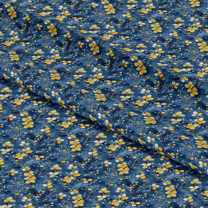 - Blue Jay Florals Pattern 1 Quilting Cotton Fabric  
- Floral design  
- Yellow flowers  
- White blossoms  
- Blue background  
- Quilting fabric  
- Cotton textile  
- Yardage material  
- Botanical print  
- Decorative fabric