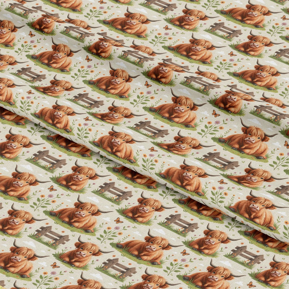 Cartoon Highland Cows Pattern 4 Quilting Cotton Fabric