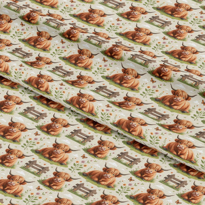 Cartoon Highland Cows Pattern 4 Quilting Cotton Fabric