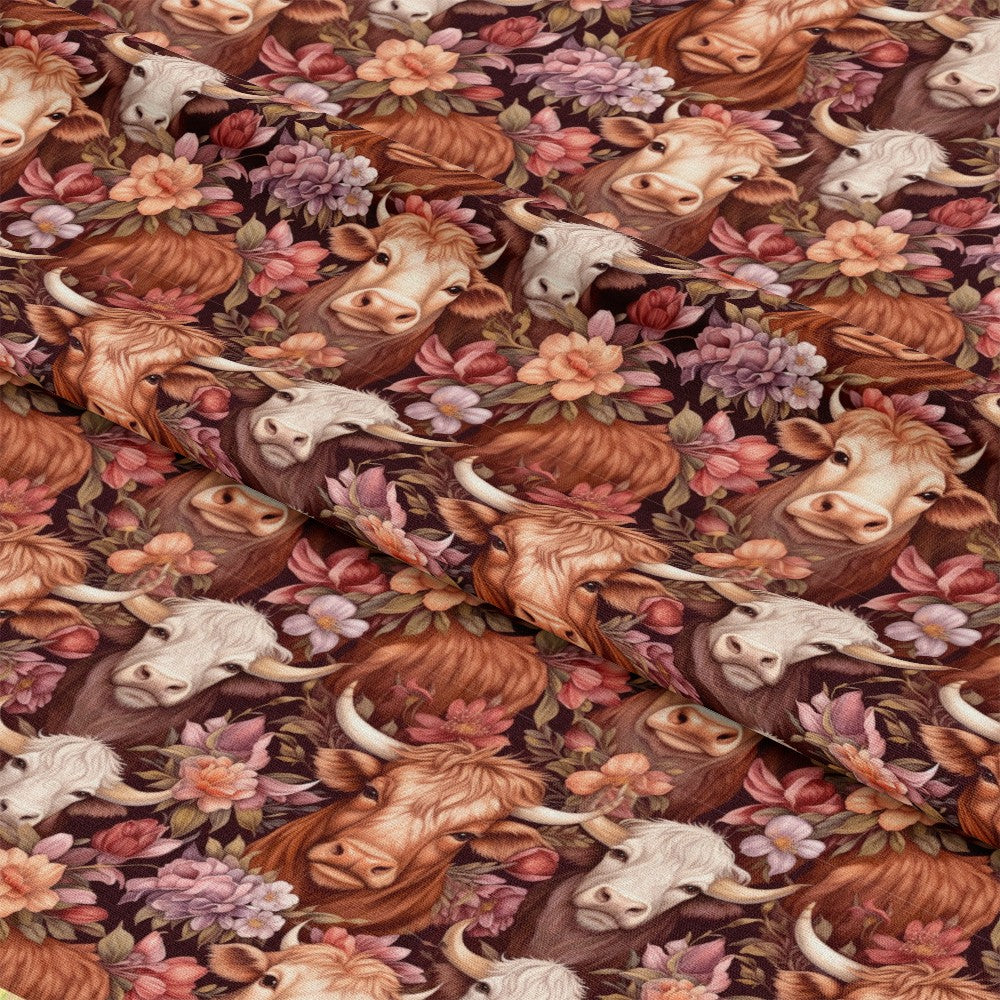 Pretty Highland Cows Pattern 12 Quilting Cotton Fabric