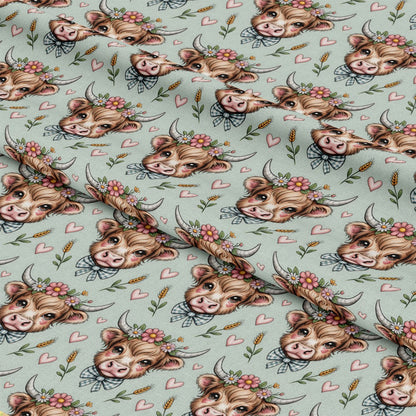 Highland Cow Heads Pattern 14 Quilting Cotton Fabric