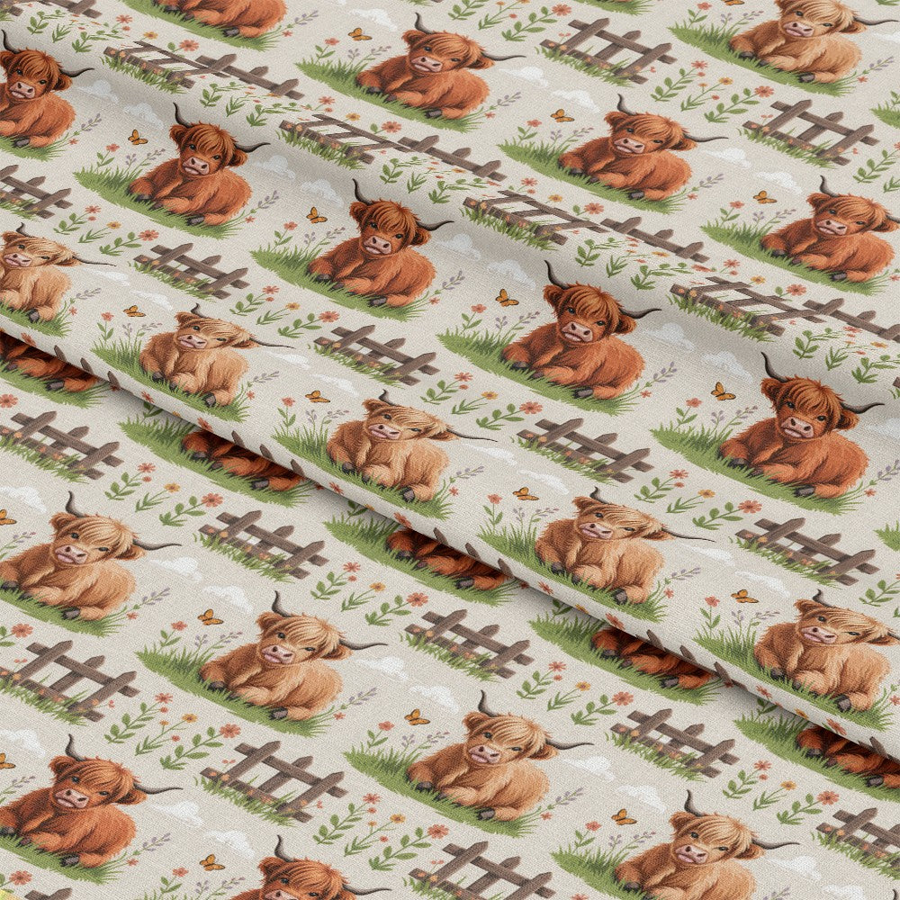 Cartoon Highland Cows Pattern 11 Quilting Cotton Fabric