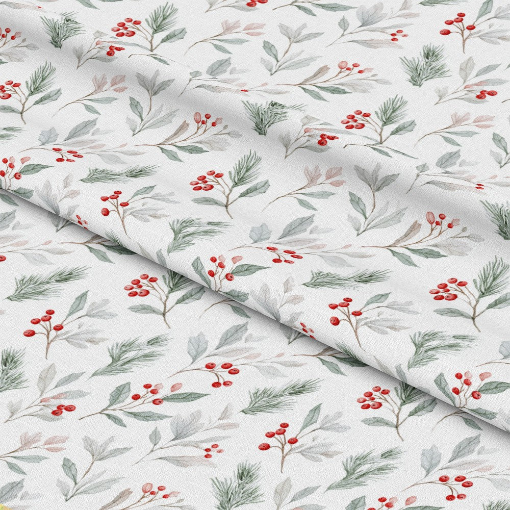 Mistletoe and Holly on Snow Pattern 1 Quilting Cotton Fabric