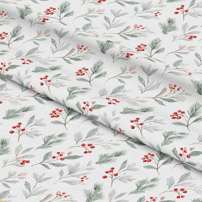 Mistletoe and Holly on Snow Pattern 1 Quilting Cotton Fabric