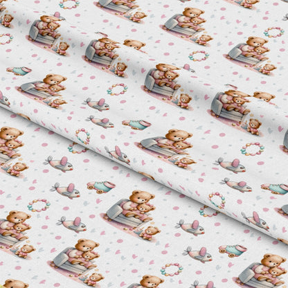 Pink Baby Teddy Bears Pattern 8 Quilting Cotton Fabric