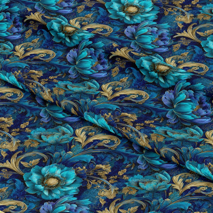 Blue Ornamental Floral Pattern 6 Quilting Cotton Fabric