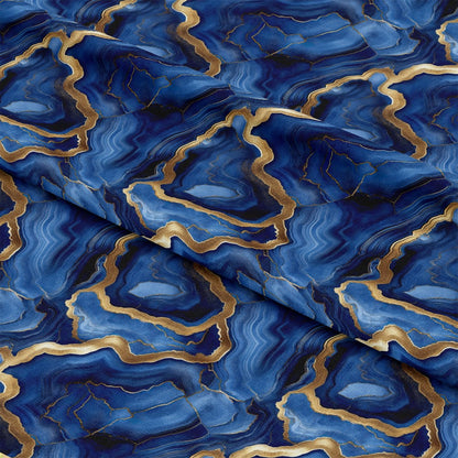 Royal Blue and Gold Agate Pattern 16 Quilting Cotton Fabric