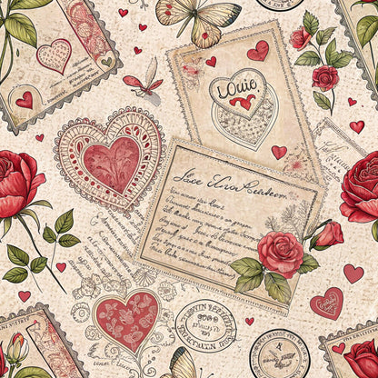 Antique Valentine Postcards Fat Quarter Bundle
