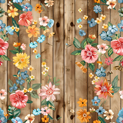 Spring Flowers Rustic Wood Background Fat Quarter Bundle