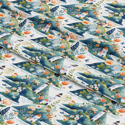 Springtime Lighthouse Scene Pattern 3 Quilting Cotton Fabric