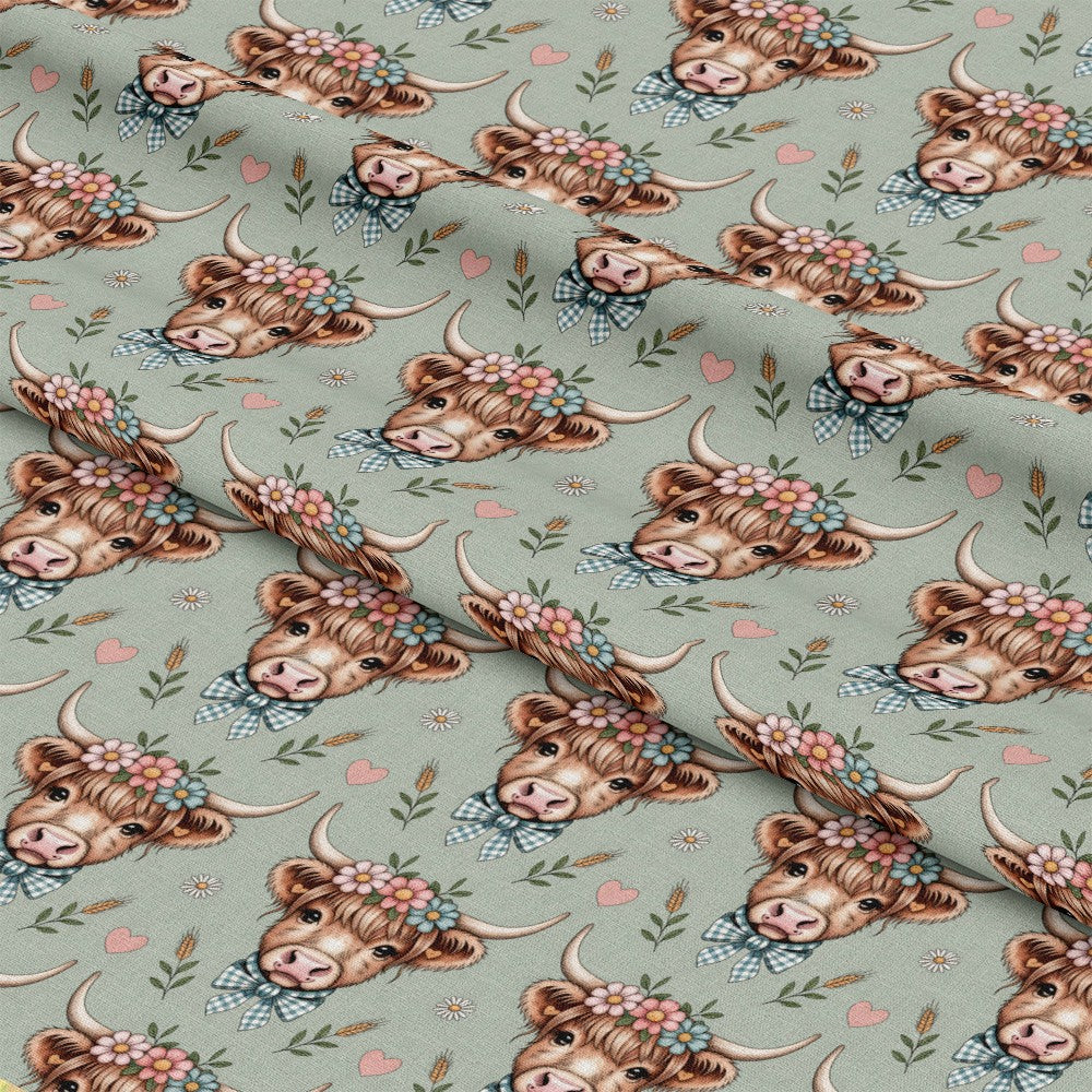 Highland Cow Heads Pattern 12 Quilting Cotton Fabric