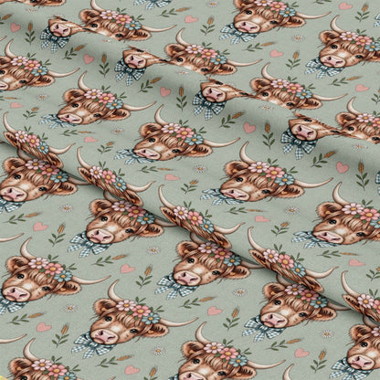 Highland Cow Heads Pattern 12 Quilting Cotton Fabric