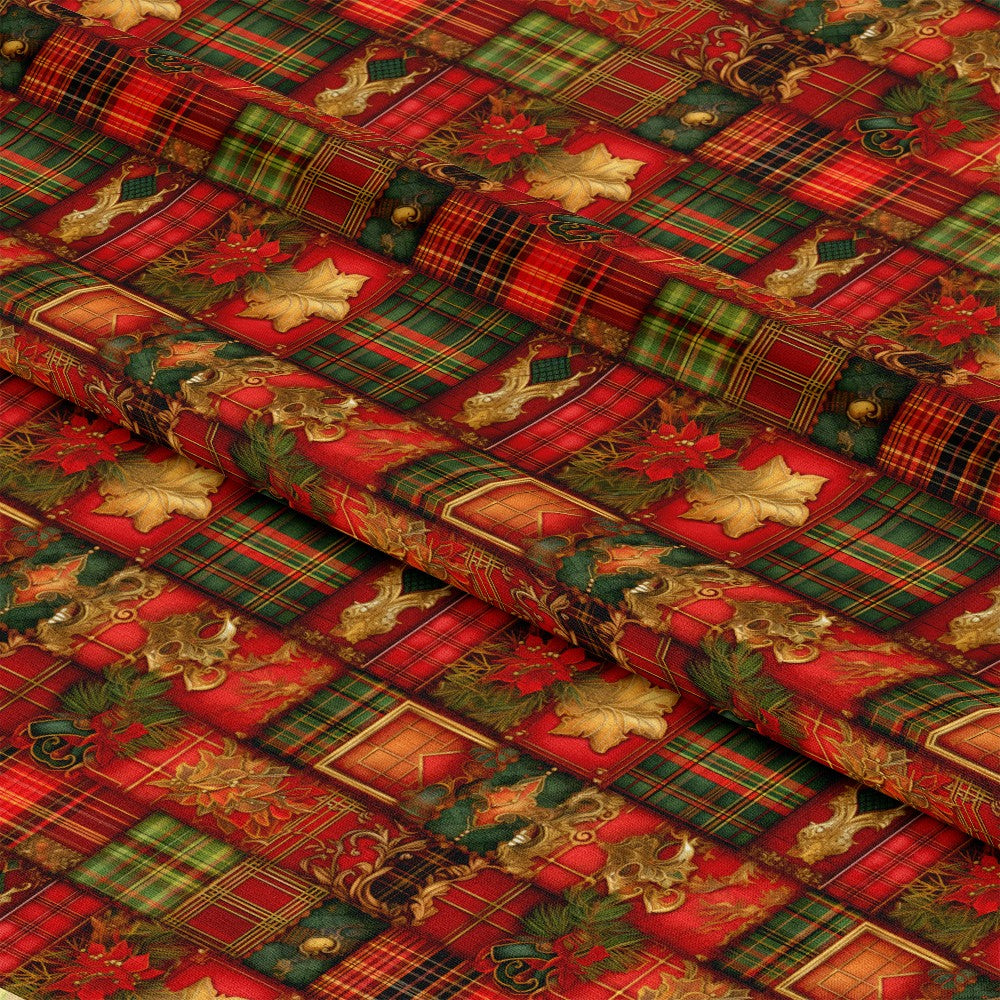 Red Green Gold Christmas Pattern 6 Quilting Cotton Fabric
