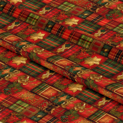 Red Green Gold Christmas Pattern 6 Quilting Cotton Fabric