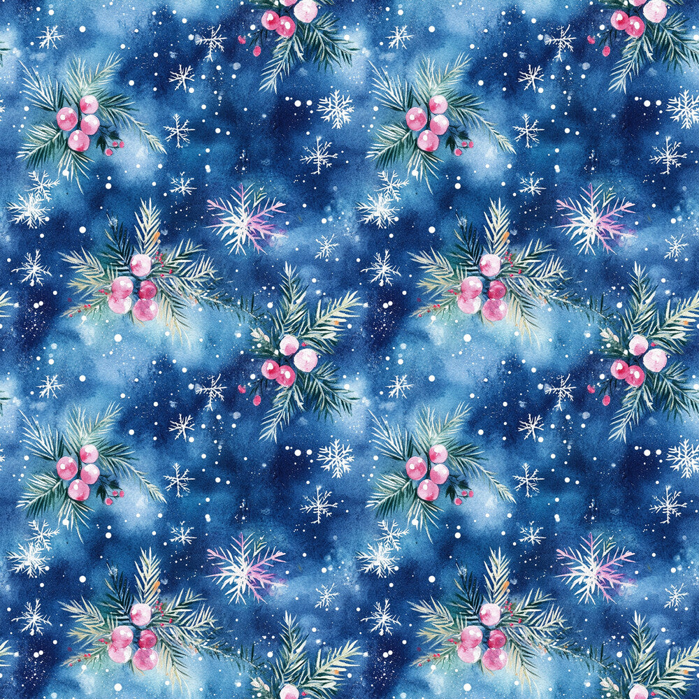 Watercolor Blue Christmas Fat Quarter Bundle