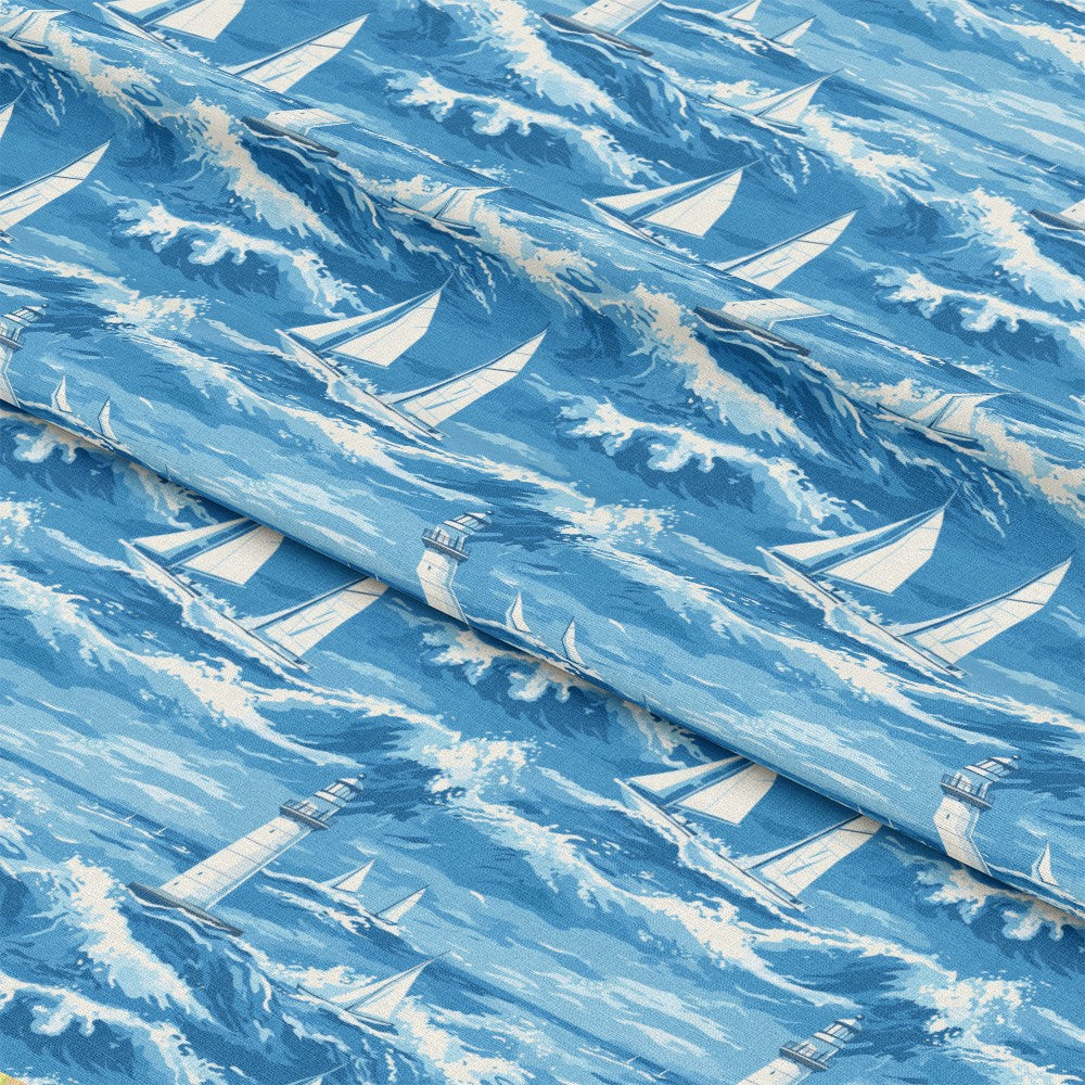 Lighthouse and Sailboats Pattern 14 Quilting Cotton Fabric