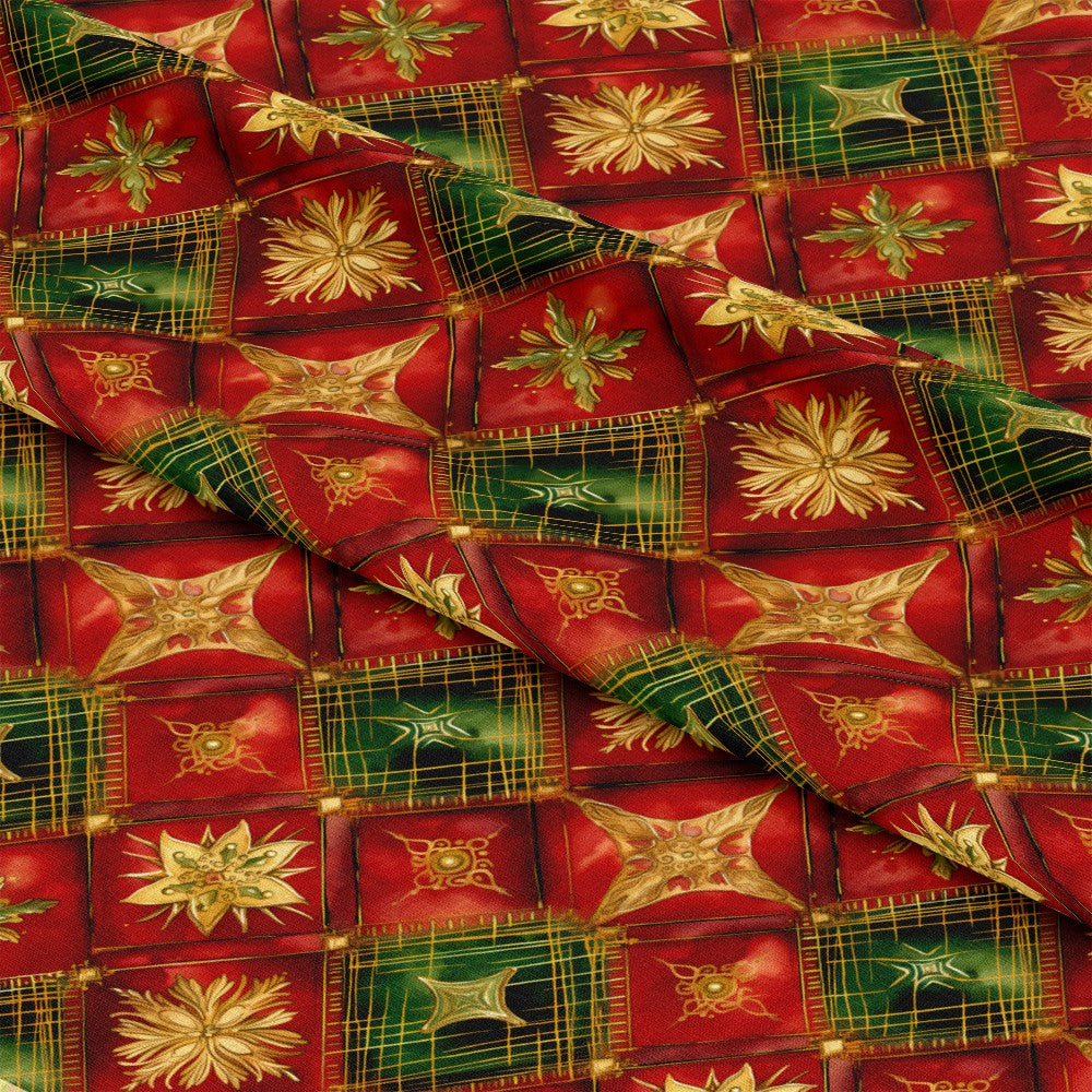 Red Green Gold Christmas Pattern 5 Quilting Cotton Fabric