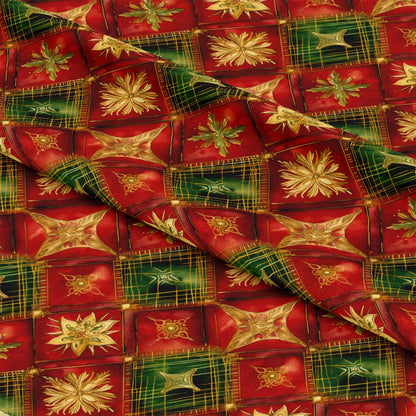 Red Green Gold Christmas Pattern 5 Quilting Cotton Fabric