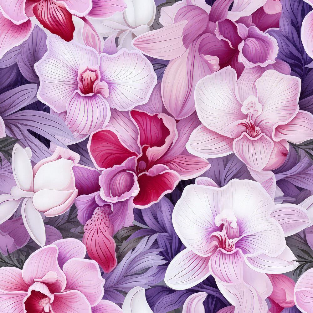 Pink and Purple Orchid Flowers Fat Quarter Bundle
