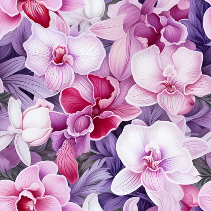 Pink and Purple Orchid Flowers Fat Quarter Bundle