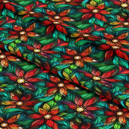 Stained Glass Christmas Pattern 11 Quilting Cotton Fabric