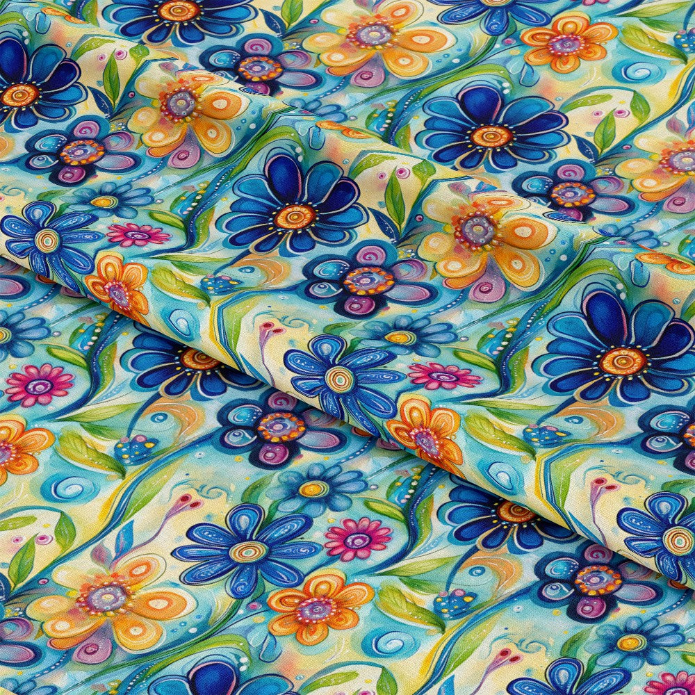 Vibrant Abstract Floral Art Pattern 4 Quilting Cotton Fabric