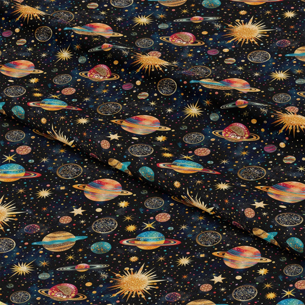 Planets and Stars Pattern 4 Quilting Cotton Fabric – FabricMegaStore.com