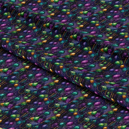 - French Quarter Mardi Gras Pattern 7 Quilting Cotton Fabric  
- Mardi Gras beads  
- Green, purple, gold colors  
- Festive design  
- Quilting fabric  
- Cotton material  
- Yardage fabric  
- Colorful texture  
- Decorative textile  
- Carnival inspired