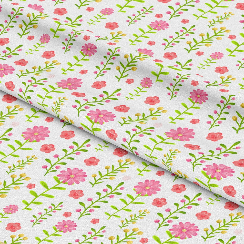 Handdrawn Pink Flowers Pattern 1 Quilting Cotton Fabric