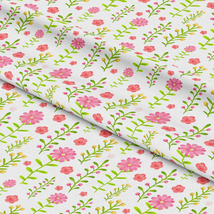 Handdrawn Pink Flowers Pattern 1 Quilting Cotton Fabric