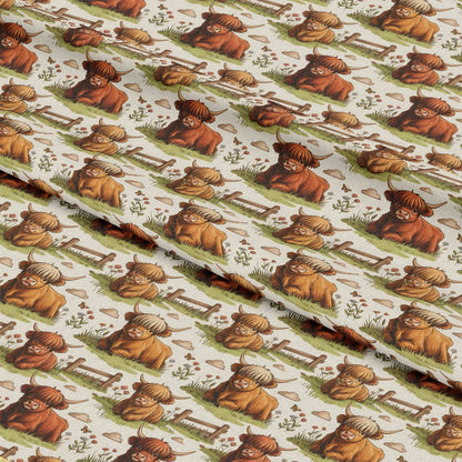 Cartoon Highland Cows Pattern 2 Quilting Cotton Fabric