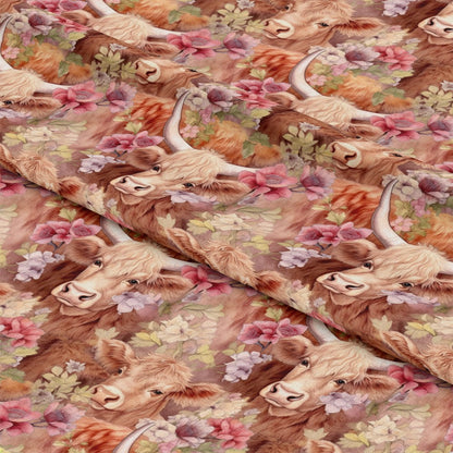 Pretty Highland Cows Pattern 7 Quilting Cotton Fabric