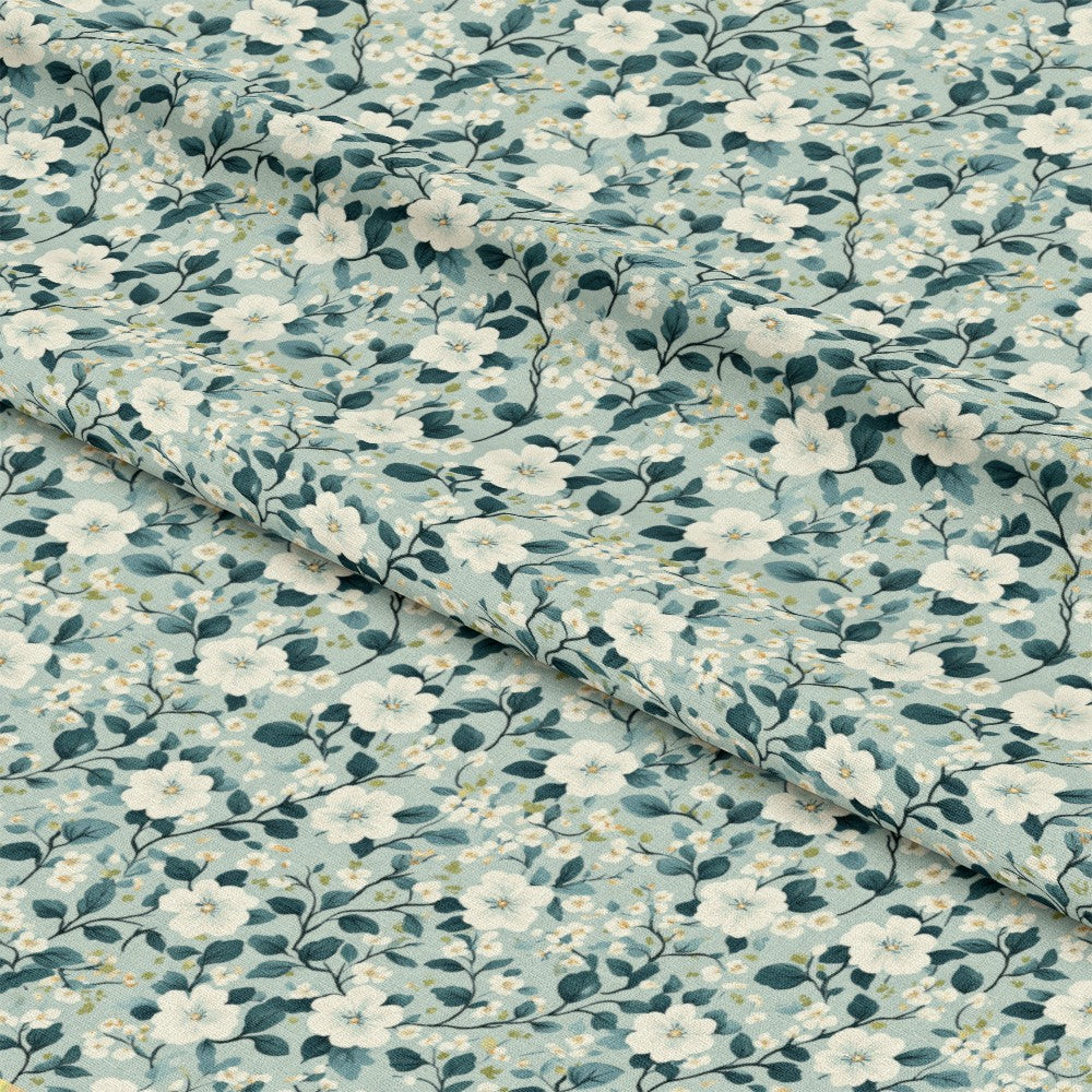 Cornflower Blue Floral Pattern 14 Quilting Cotton Fabric