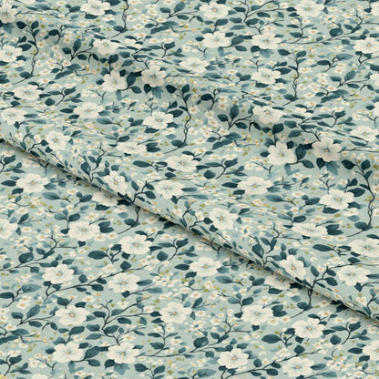 Cornflower Blue Floral Pattern 14 Quilting Cotton Fabric