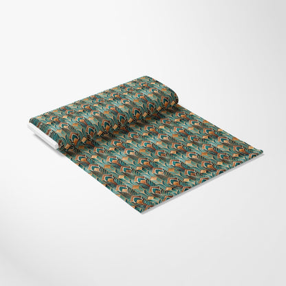 - Art Deco Pattern 15 Quilting Cotton Fabric  
- teal, orange, beige, black, gold  
- geometric, vintage, classic, symmetrical  
- textile, material, craft, sewing, quilting, cotton