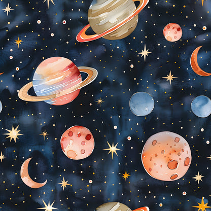 Watercolor Space Sky Moon Stars Fat Quarter Bundle