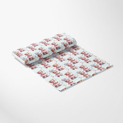 - Pink Night Time Teddy Bears Pattern 3 Quilting Cotton Fabric  
- Light blue background  
- Soft teddy bear illustrations  
- Nighttime theme  
- Quilting fabric  
- Cotton material  
- Textile yardage  
- Pastel colors  
- Cute animal design  
- Craft fabric