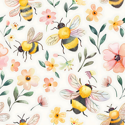 Watercolor Cute Bees and Flowers Fat Quarter Bundle