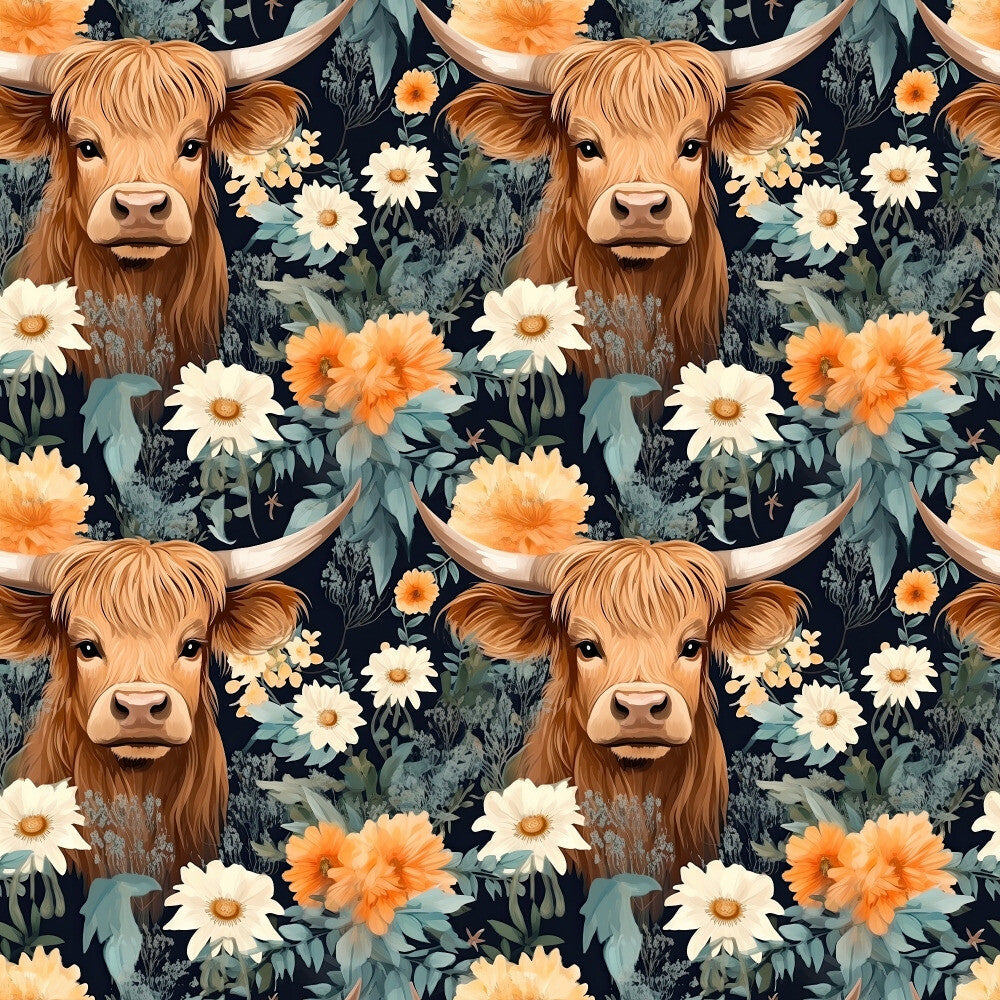 Floral Highland Cows Fat Quarter Bundle