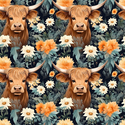 Floral Highland Cows Fat Quarter Bundle