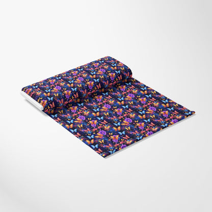 - Fantasy Butterflies Pattern 14 Quilting Cotton Fabric
- colorful, vibrant, multicolor
- butterflies, floral, nature-inspired
- quilting, cotton, soft texture
- dark background, orange, purple, blue, pink
- detailed, decorative, seamless design
