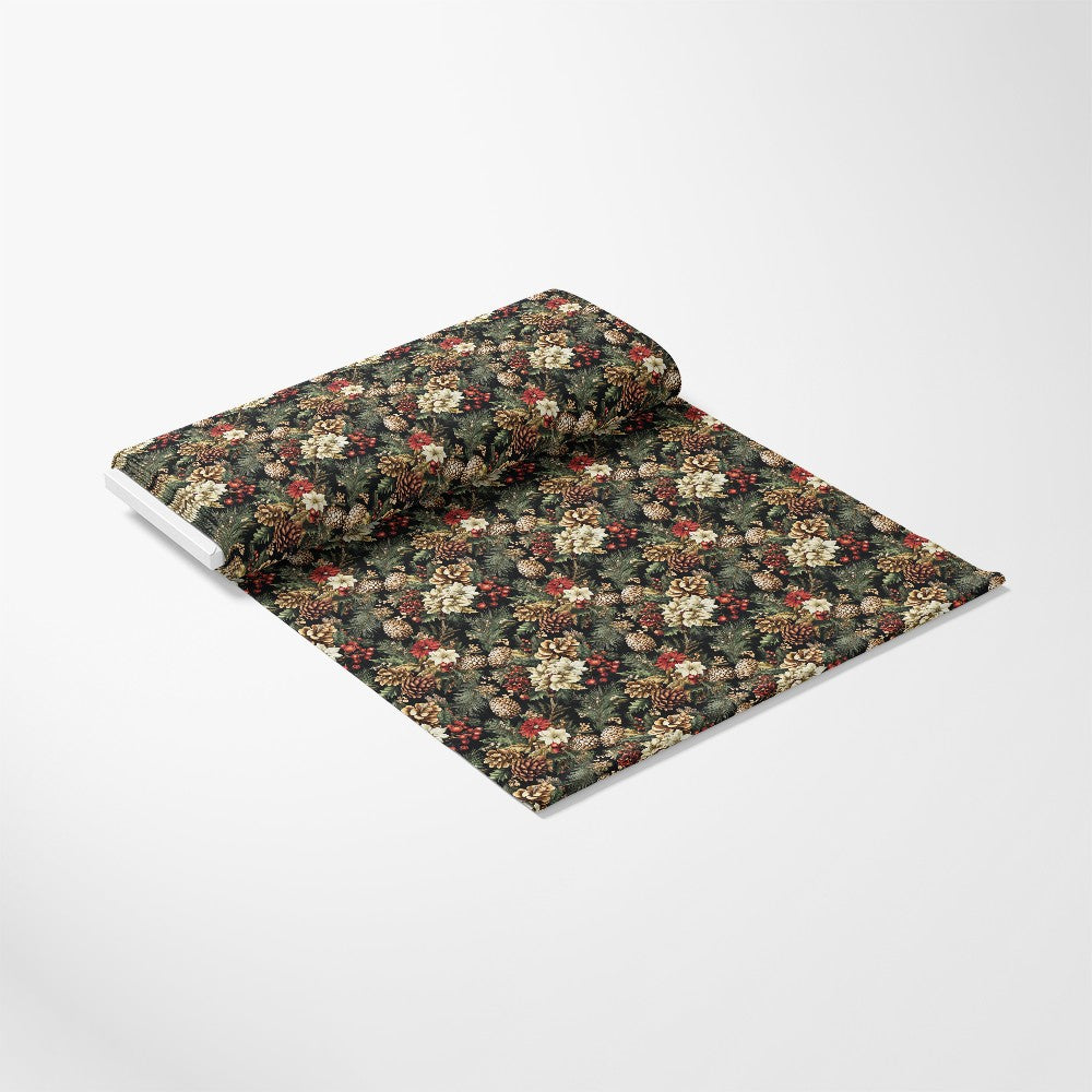 - Christmas Pinecones Pattern 9 Quilting Cotton Fabric  
- pinecones, holly, berries, leaves  
- green, red, brown, beige, cream  
- holiday, festive, seasonal  
- quilting, sewing, craft  
- natural, rustic, textured  
- cotton, fabric, yardage  
- traditional, decorative, cozy