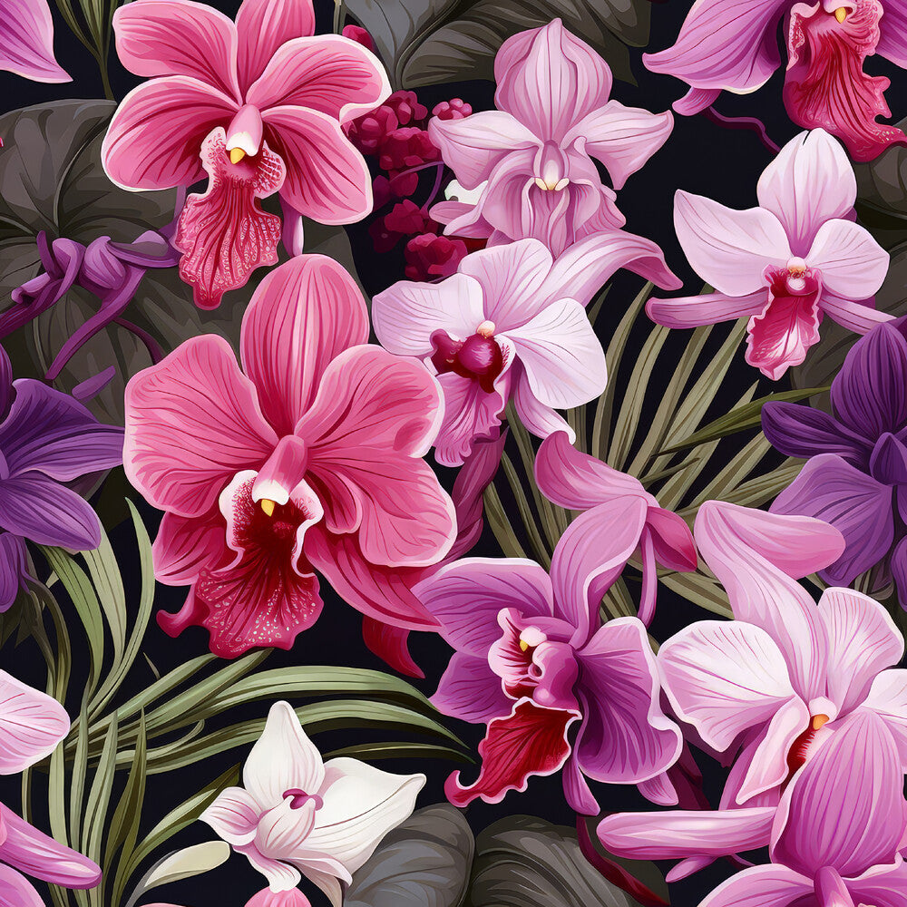Pink and Purple Orchid Flowers Fat Quarter Bundle