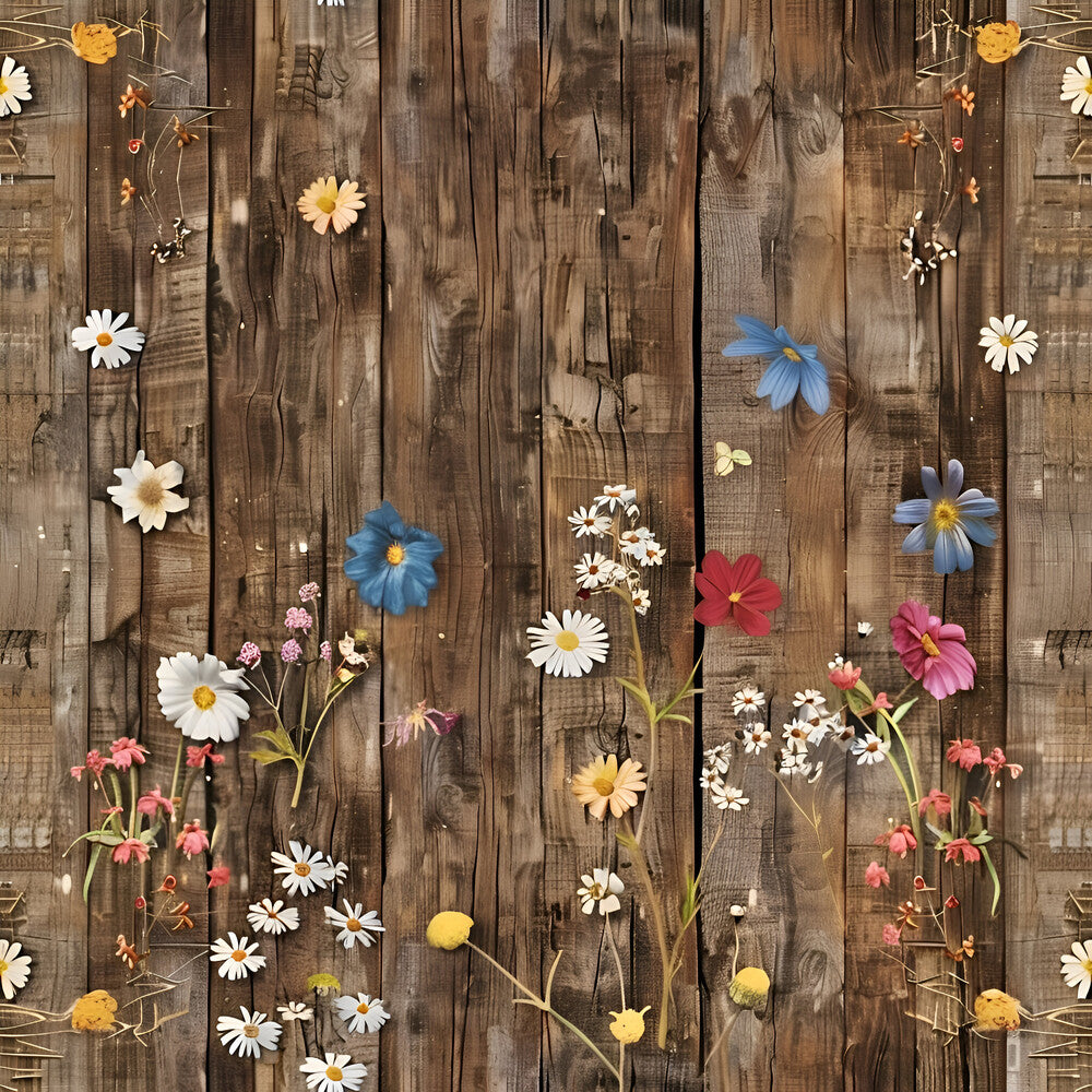 Spring Flowers Rustic Wood Background Fat Quarter Bundle